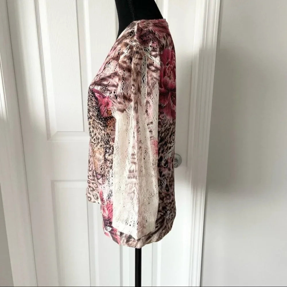 Vintage Cactus Tiger Print Embellished Open Knitted Top - Picture 2 of 14